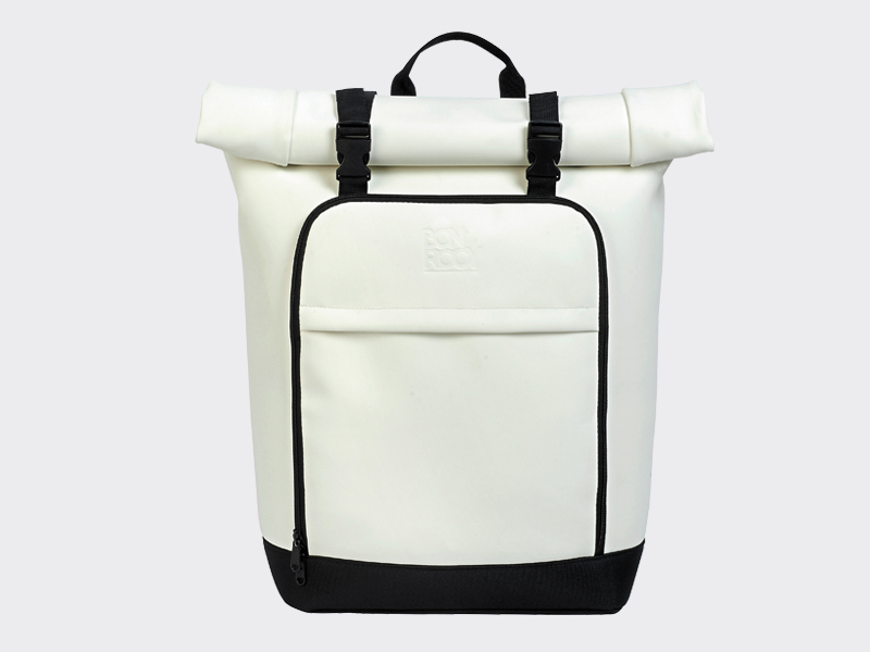 A white tote backpack.