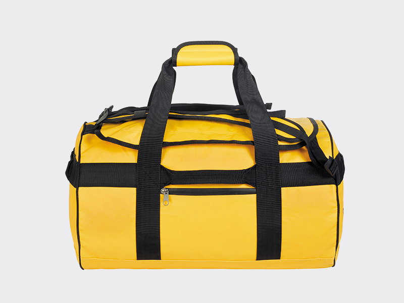 A yellow travel duffel bag.